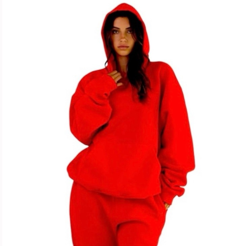 Comfrt Red Fleece Hoodie Jogger Set Women’s Large Cozy Lounge Sweat Set - Picture 4 of 15